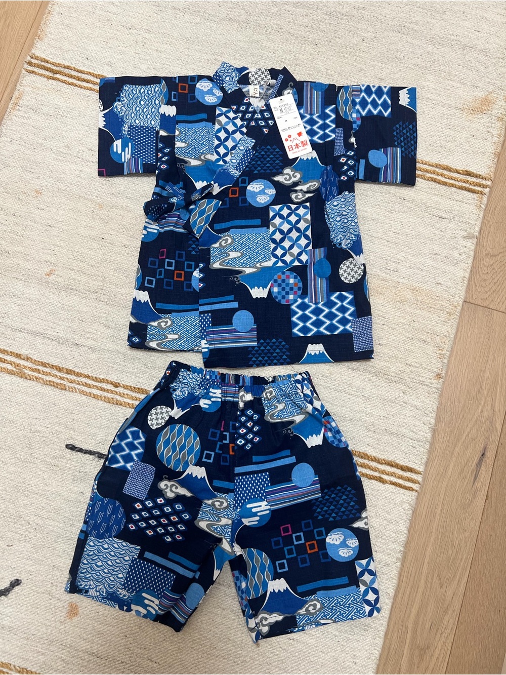 Kids Blue Jinbei Japanese traditional clothes Size 100cm